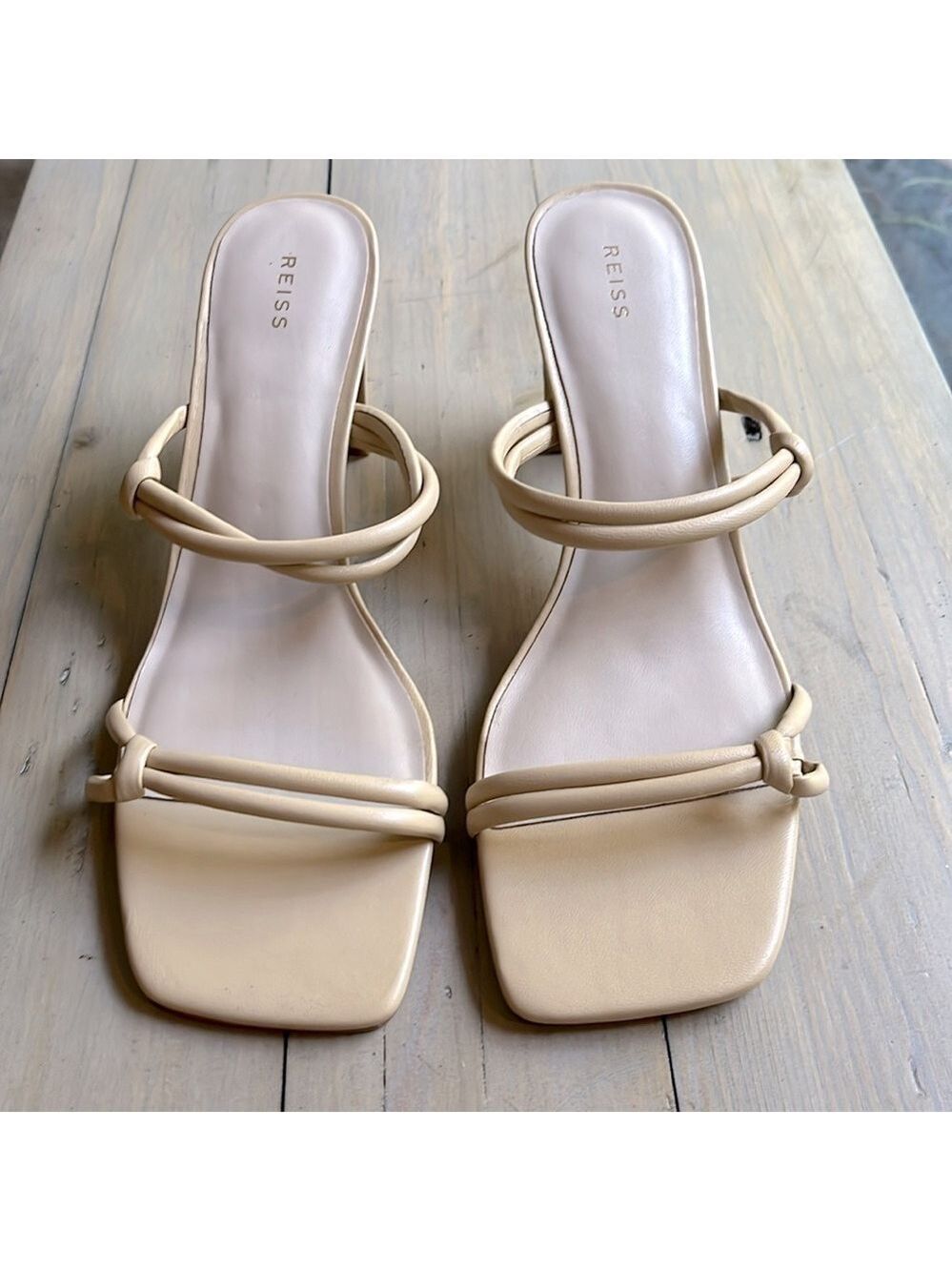 Reiss Emmy Leather Strappy Block Heels in Cream Size 41, 10.5 US - Picture 3 of 8